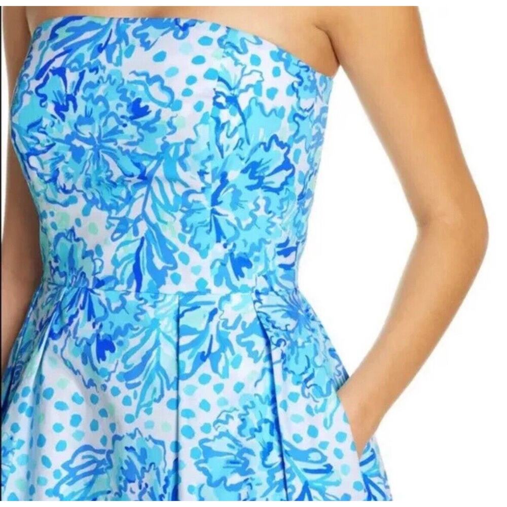 Lilly Pulitzer Womens Kenzie Strapless Dress Size 0 Blue Banquet Tea Sorority - Picture 15 of 16